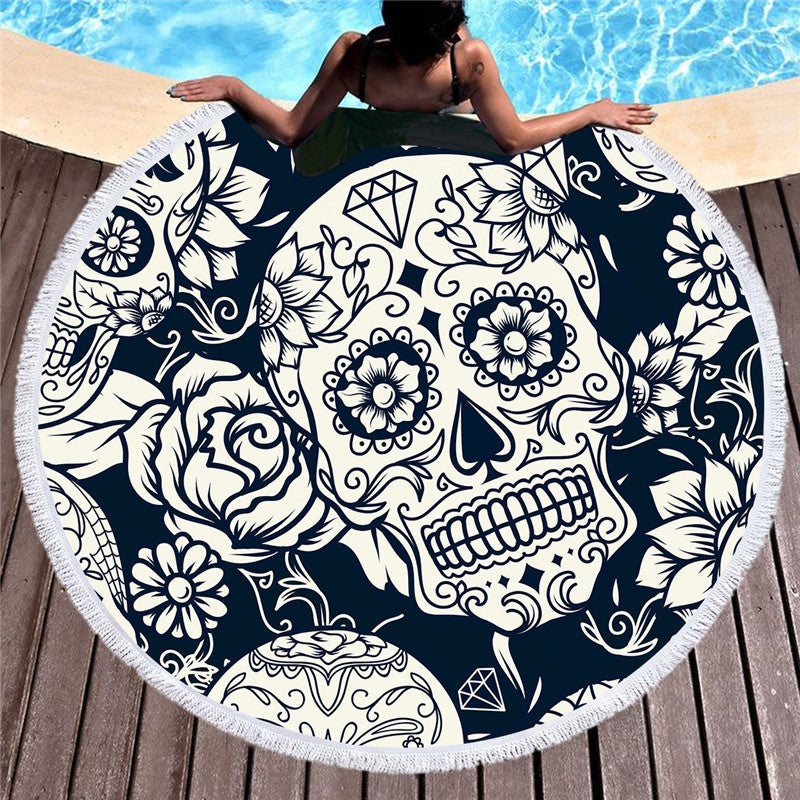 Sugar Skull Printed Large Round Beach Towel for Adults Microfiber Summer Towel