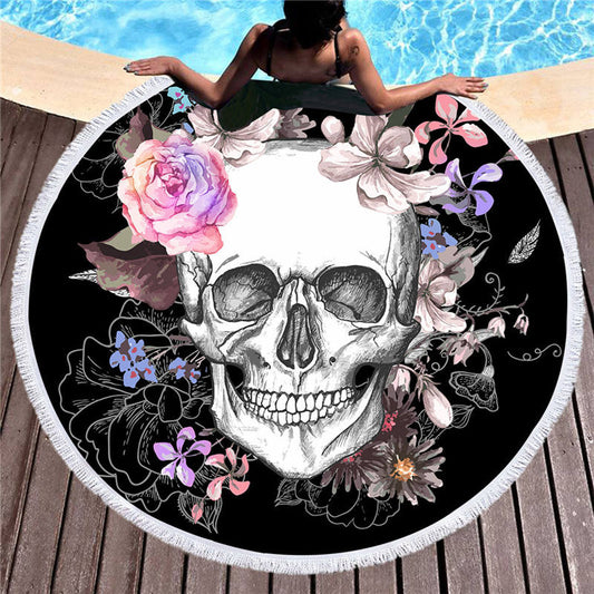 Women Large Bath Towel for Beach Thick Round 3d Sugar Skull Printed Beach Towel