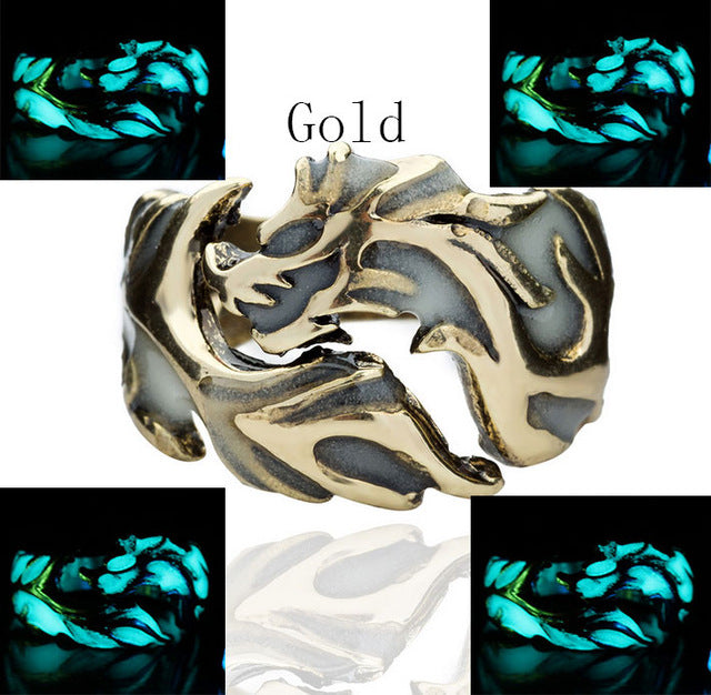 Luminous Dragon Rings Gold Silver Women Rings Glow In The Dark Male Adjustable Ring Jewelry