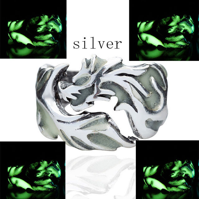 Luminous Dragon Rings Gold Silver Women Rings Glow In The Dark Male Adjustable Ring Jewelry