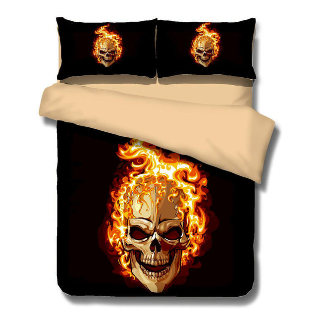 HOT Sale 3D Pattern Sugar Skull  Flame Bedding Set Super King Queen Size