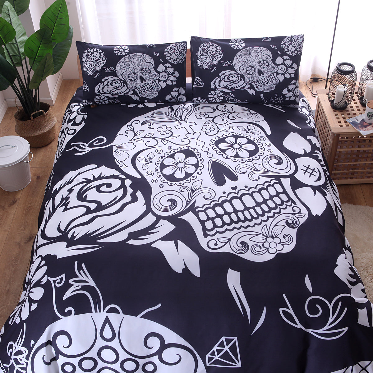 Black and white skull Bedding Set Duvet Printed  Bedding Set 3pcs Duvet Cover and Pillow Case