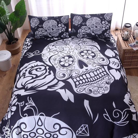 Black and white skull Bedding Set Duvet Printed  Bedding Set 3pcs Duvet Cover and Pillow Case