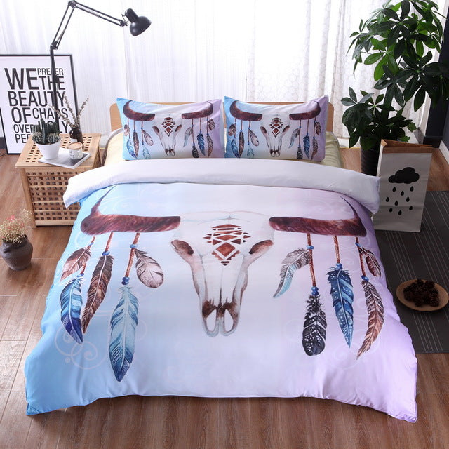 Black and white skull Bedding Set Duvet Printed  Bedding Set 3pcs Duvet Cover and Pillow Case