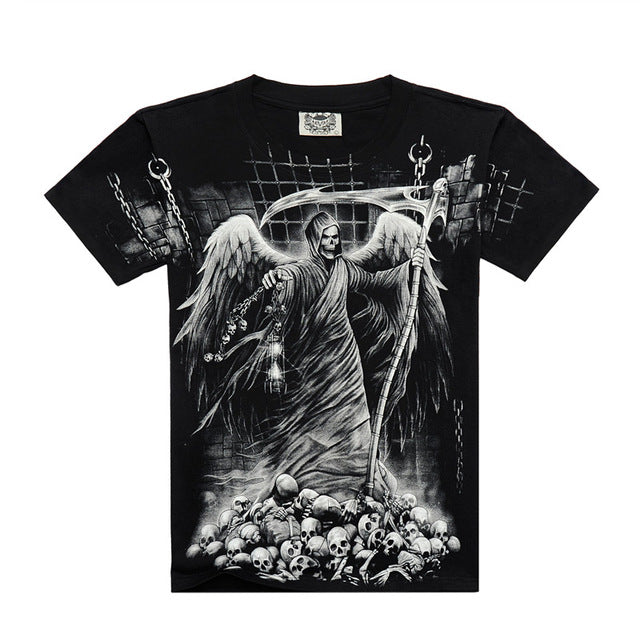Death skeleton figures rock t-shirts with Dragon/Wolf/skull/angel short sleeves cotton