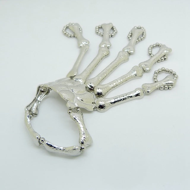 Nightclub Gothic Punk Skull Finger Bracelets for Women Skeleton Bone Hand Bracelets