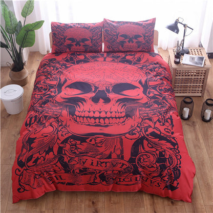 Red Skull Printed Duvet Cover Set 2/3pcs Single Double Queen King Bedclothes