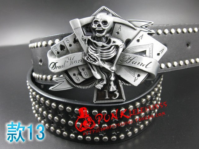 Fashion men Punk belt skull street dance full rivet belts heavy metal rock belt