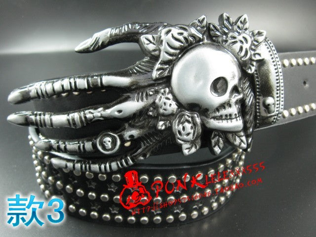 Fashion men Punk belt skull street dance full rivet belts heavy metal rock belt