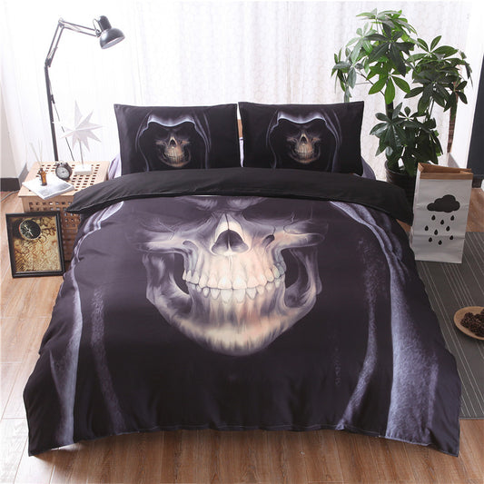 3D Black Skull Print Bedding Sets Duvet Cover Set 2/3pcs Double Queen King Bedclothes