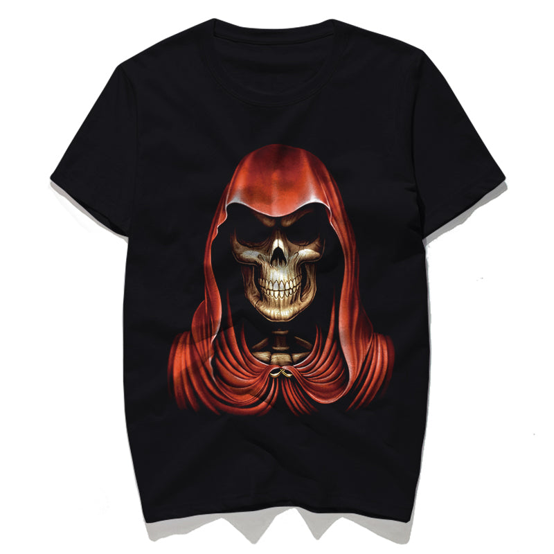 Rocksir popular brand t-shirt men red cloak skeleton skull men's t shirts M-3XL