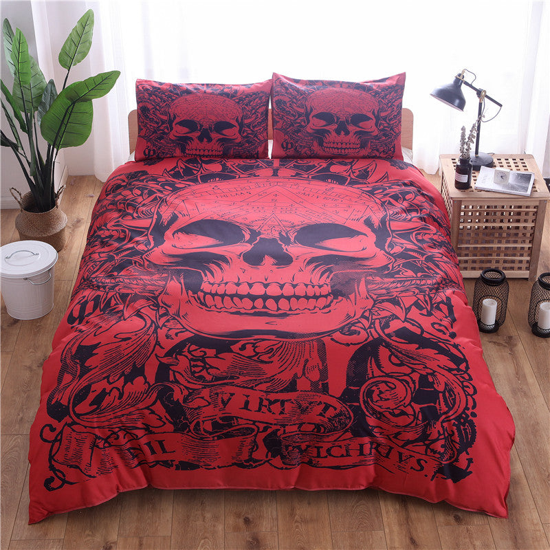 Red Skull Printed Duvet Cover Set 2/3pcs Single Double Queen King Bedclothes