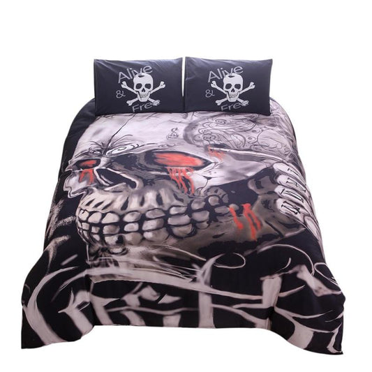 Black Skull Printed Duvet Cover Set 3Pcs Single Queen King Bedclothes Bed Linen Bedding Sets