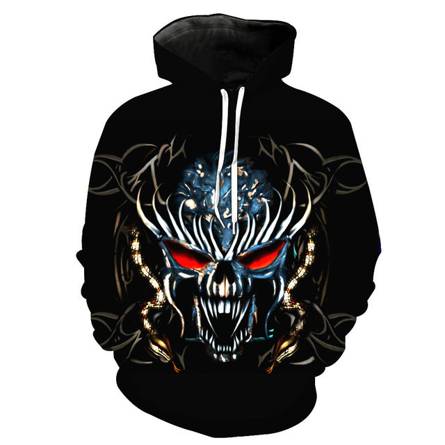3D Hoodies Men Hooded Sweatshirts Melted Skull 3D Print Casual Tops Autumn Regular Hipster