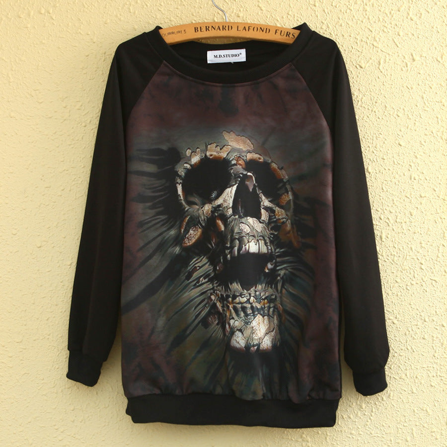 Hoodies printed Skull Long Sleeve Women's casual sweatshirt hoody Clothing