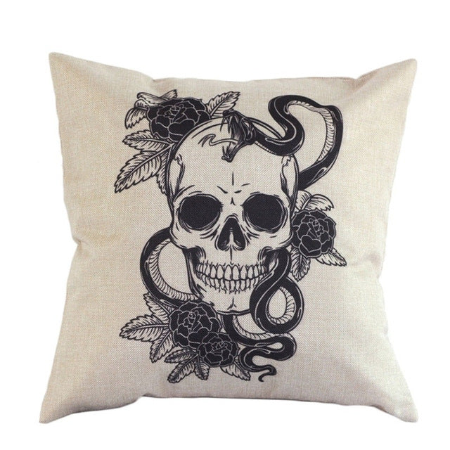 Flower Skull Mask Pillowcase Linen Cushion Cover Printed Throw Pillows