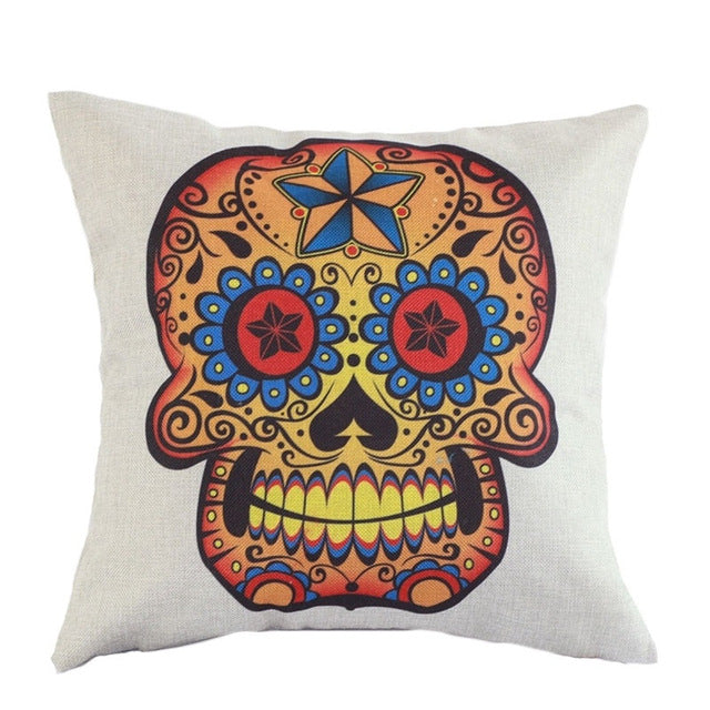 Flower Skull Mask Pillowcase Linen Cushion Cover Printed Throw Pillows