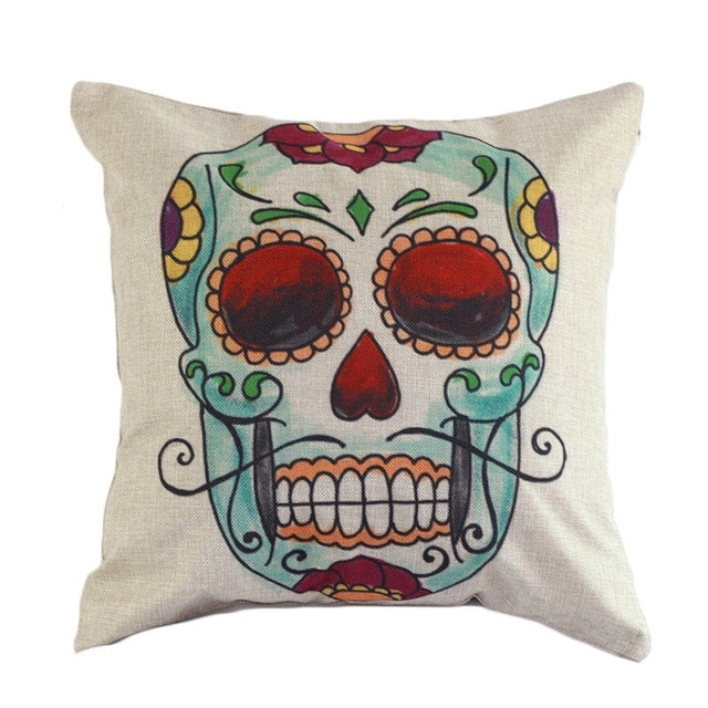 Flower Skull Mask Pillowcase Linen Cushion Cover Printed Throw Pillows