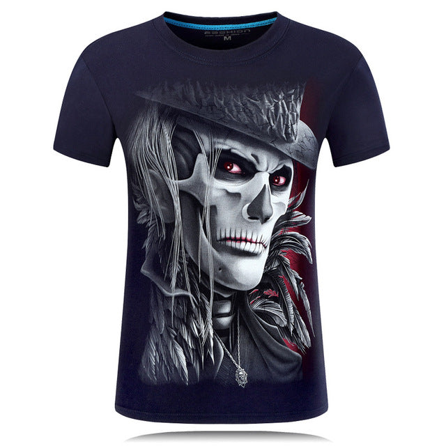 Summer Short Sleeve Cotton Rocksir O-Neck Tshirt 3D Printer Hip Hop Design Skull Tee Shirt 6XL