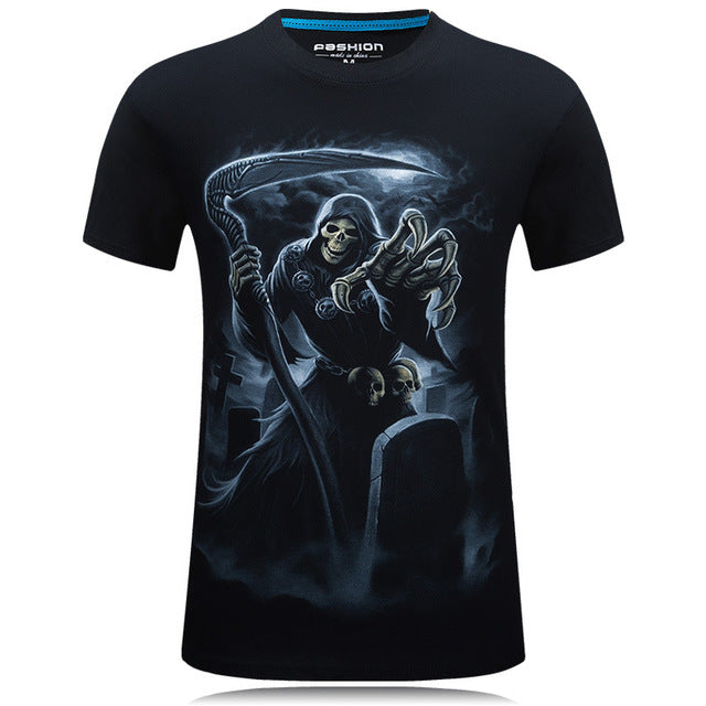 Summer Short Sleeve Cotton Rocksir O-Neck Tshirt 3D Printer Hip Hop Design Skull Tee Shirt 6XL