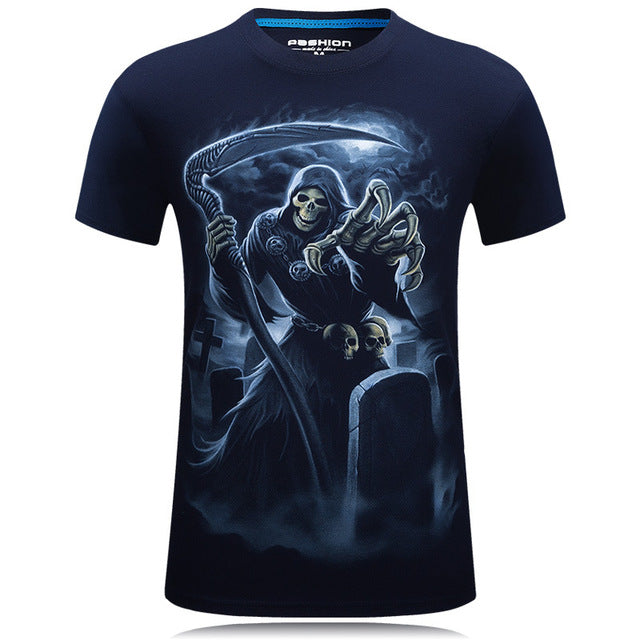 Summer Short Sleeve Cotton Rocksir O-Neck Tshirt 3D Printer Hip Hop Design Skull Tee Shirt 6XL