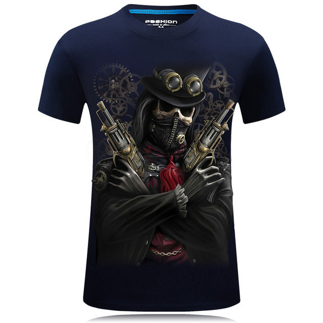 Summer Short Sleeve Cotton Rocksir O-Neck Tshirt 3D Printer Hip Hop Design Skull Tee Shirt 6XL