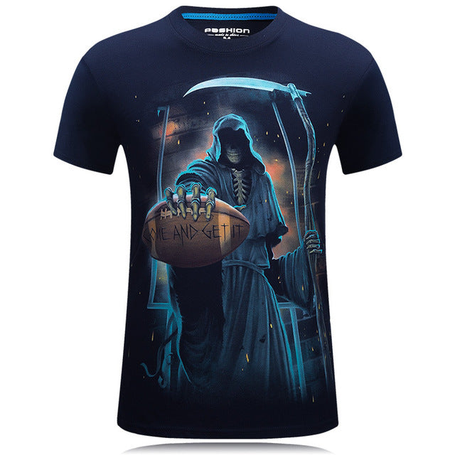 Summer Short Sleeve Cotton Rocksir O-Neck Tshirt 3D Printer Hip Hop Design Skull Tee Shirt 6XL