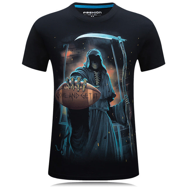 Summer Short Sleeve Cotton Rocksir O-Neck Tshirt 3D Printer Hip Hop Design Skull Tee Shirt 6XL