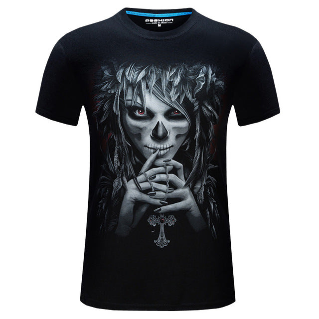 Summer Short Sleeve Cotton Rocksir O-Neck Tshirt 3D Printer Hip Hop Design Skull Tee Shirt 6XL