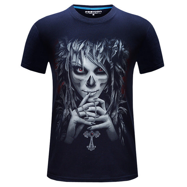 Summer Short Sleeve Cotton Rocksir O-Neck Tshirt 3D Printer Hip Hop Design Skull Tee Shirt 6XL