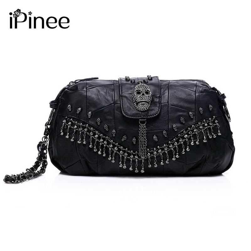 New Famous Designer Brand Bags Women Genuine Leather Handbags Skull Rivet Bag