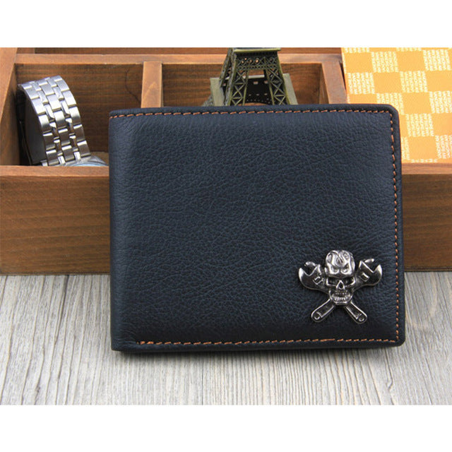 Business Men Leather Wallets Skull Rivet Card Holder Multi Pockets