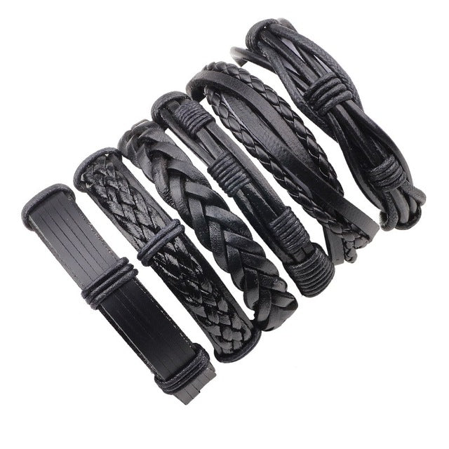 Leather Bracelet Multilayer Punk Skull Star Charm Wrap Hand Bracelets Vintage Bracelets & Bangles