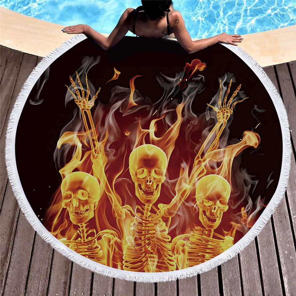 Cilected Thick Round Beach Cool Skull Dance Tapestry Large Microfiber Yoga Camping Towel