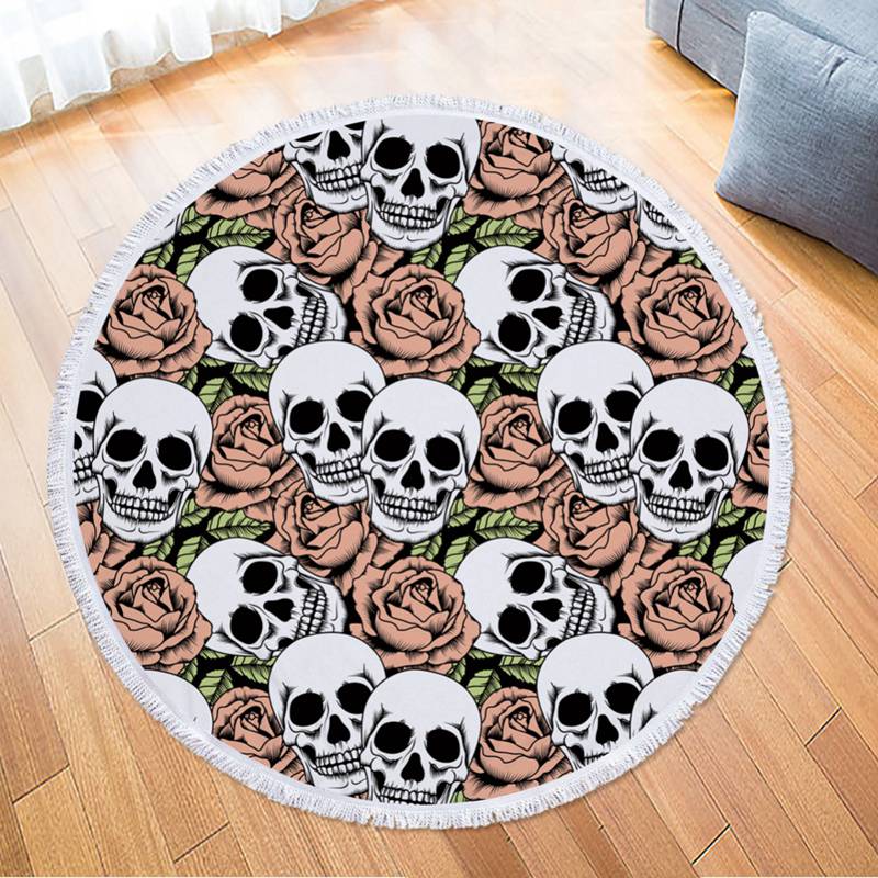 Tapestry Skull Round Tassel Beach Towel Yoga Mat Wall Hanging Decorative