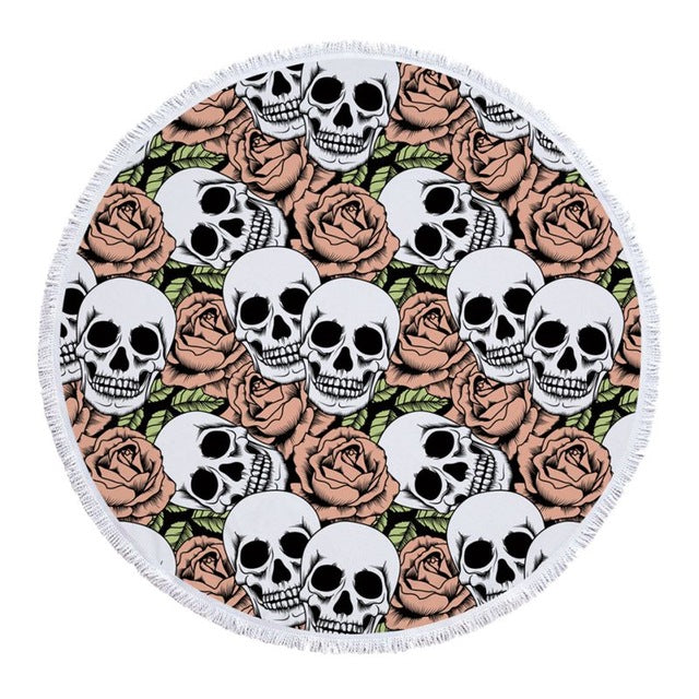 Tapestry Skull Round Tassel Beach Towel Yoga Mat Wall Hanging Decorative