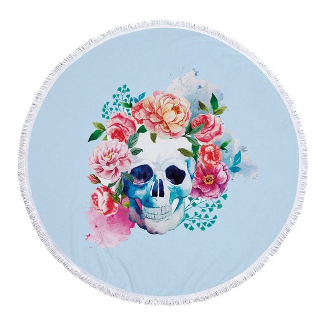 Tapestry Skull Round Tassel Beach Towel Yoga Mat Wall Hanging Decorative