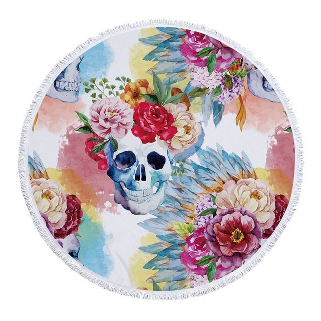 Tapestry Skull Round Tassel Beach Towel Yoga Mat Wall Hanging Decorative