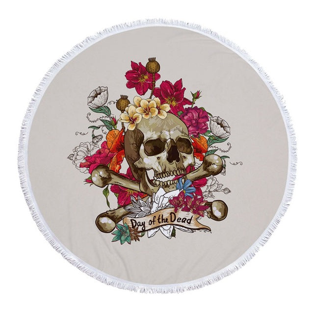 Tapestry Skull Round Tassel Beach Towel Yoga Mat Wall Hanging Decorative
