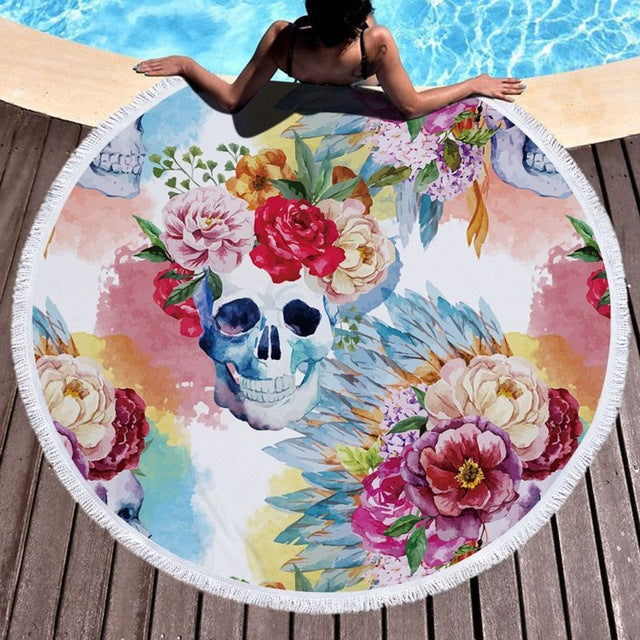 3D Skull Beach Towel Mandala Wall Tapestry Retro Home Decor Hanging Home