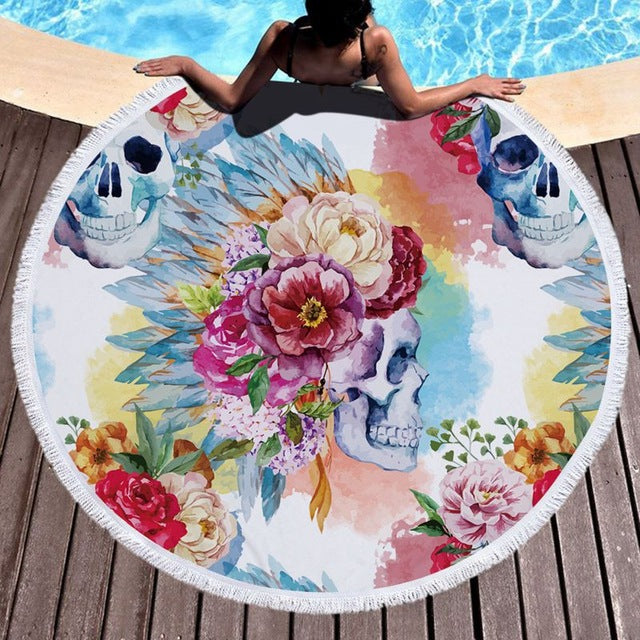 3D Skull Beach Towel Mandala Wall Tapestry Retro Home Decor Hanging Home