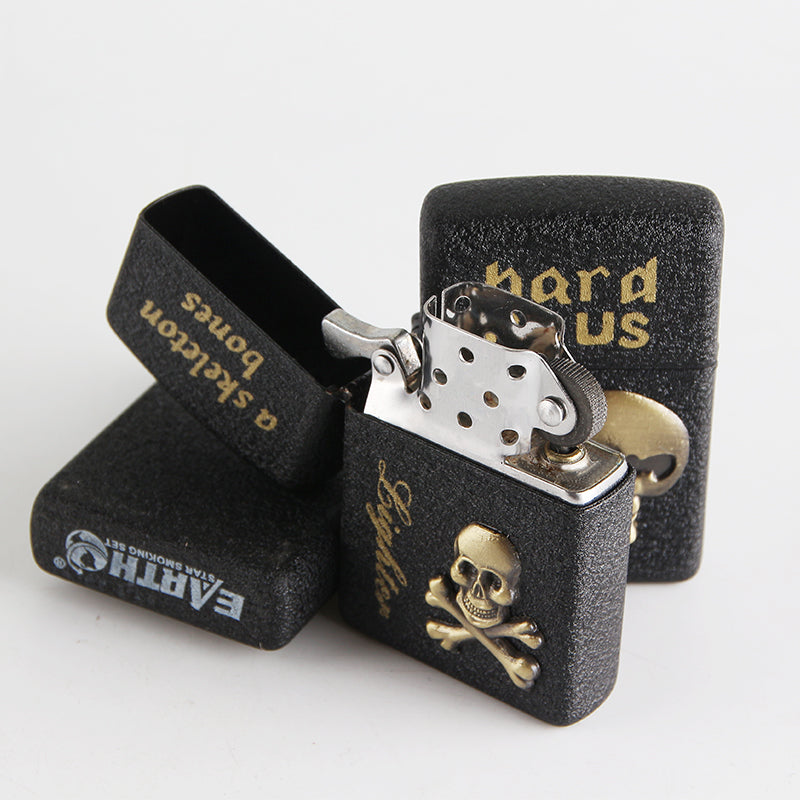 Cigarette Accessories Skull head bronze patch Kerosene lighter Black Frosted Oil lighter