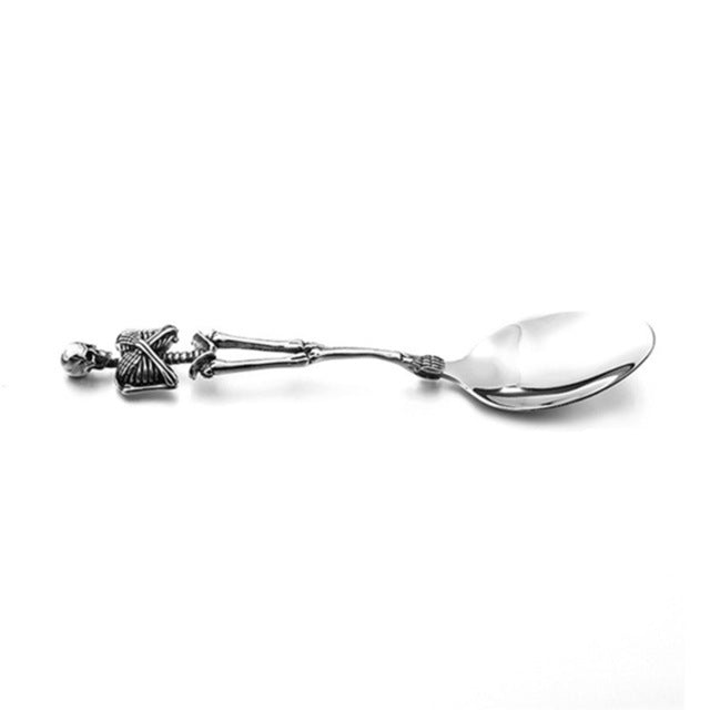 Titanium Steel Spoon Fork Tableware Skeleton Skull Stainless Steel Silver Black