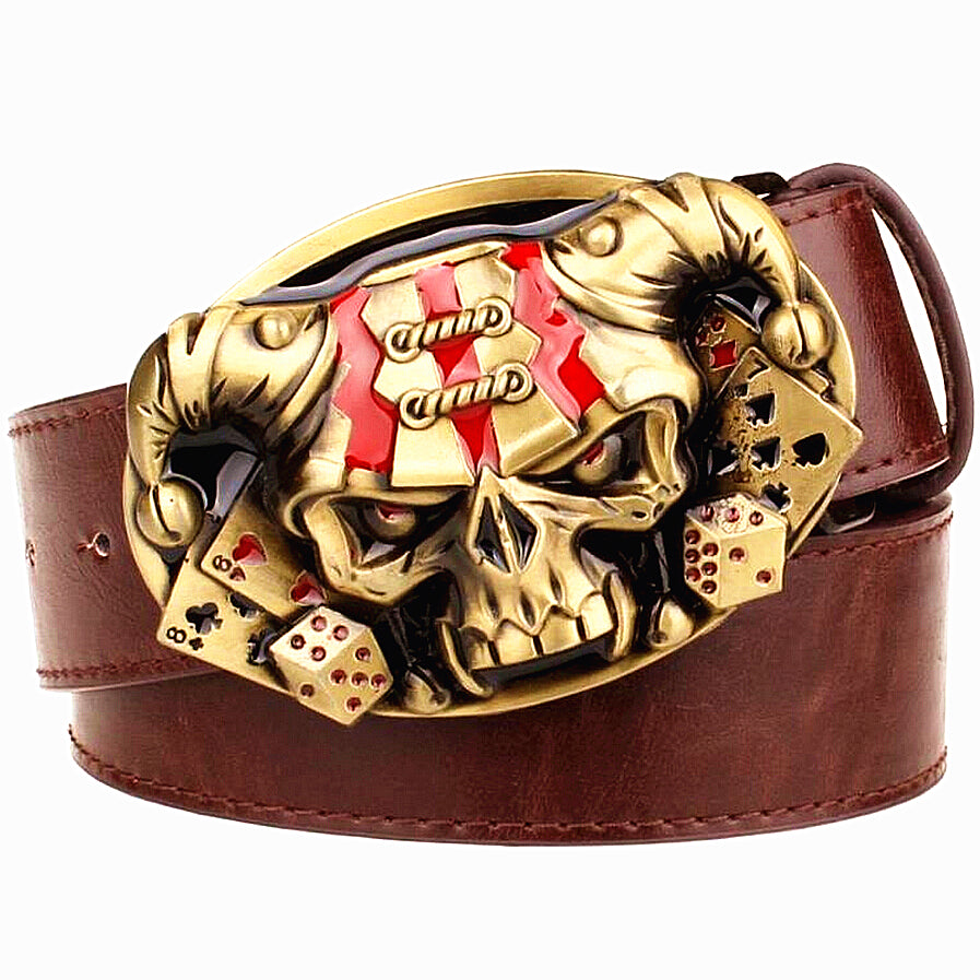 Joker Poker card metal buckle belts demon clown skull exaggerated style belt hip hop waistband
