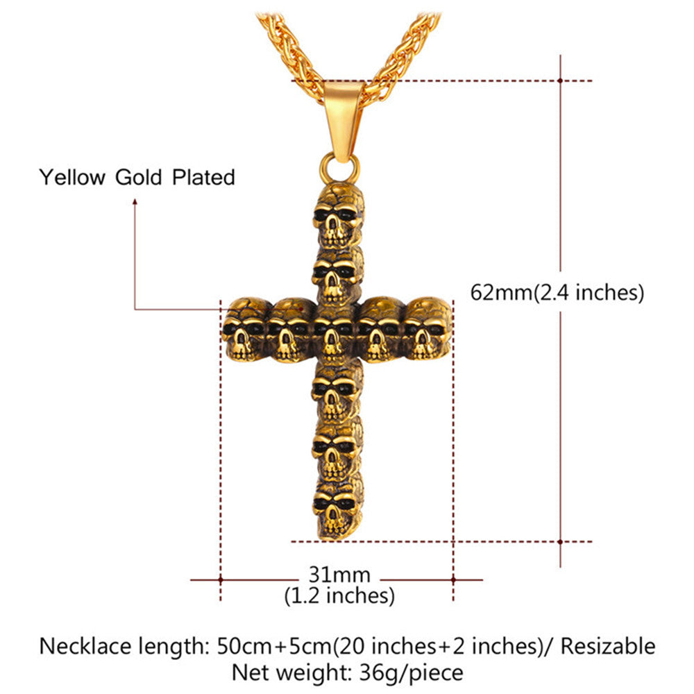 punk skull skeleton cross necklace for men retro design Biker jewelry with chain
