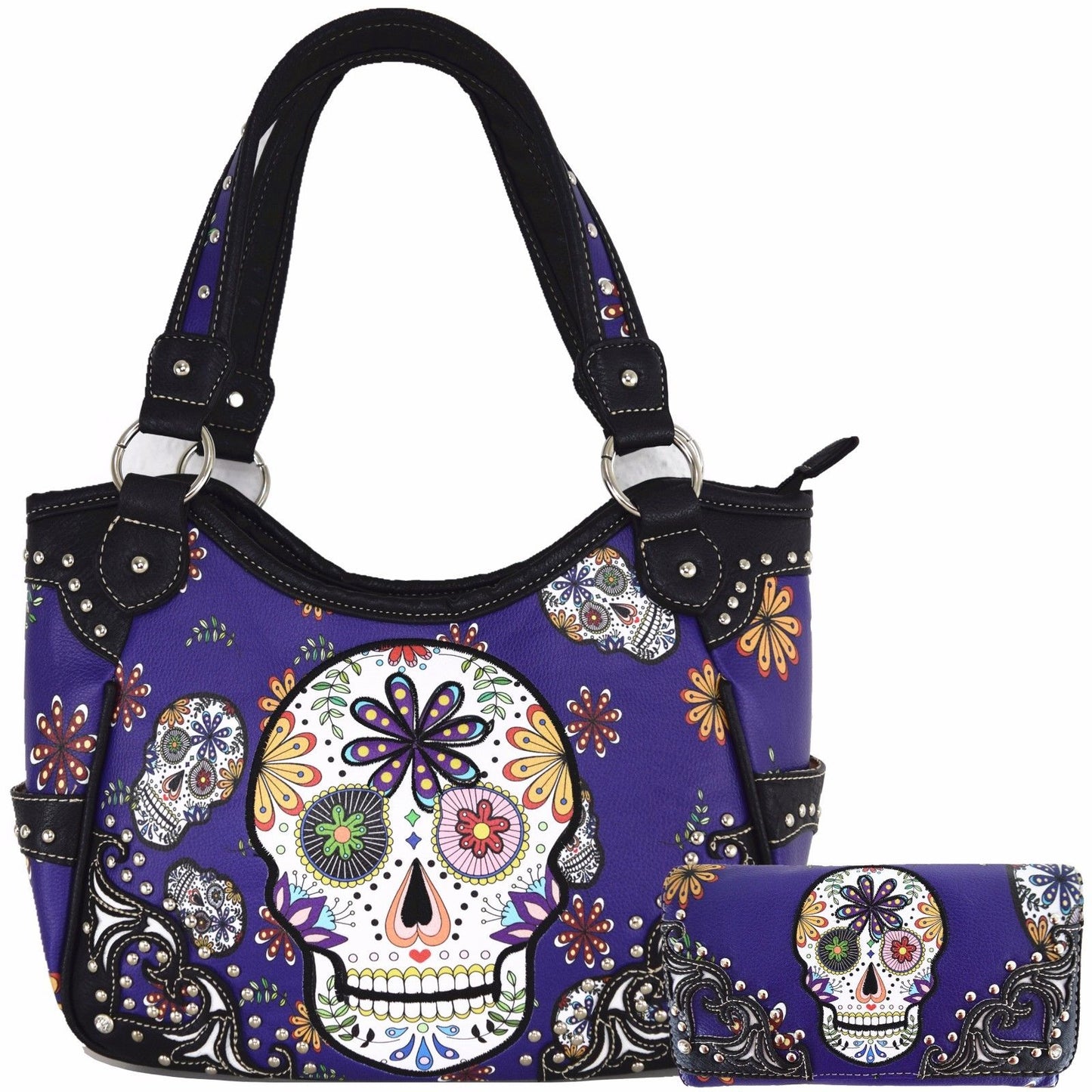 Set of 2 - Sugar Skull Handbag Women's Totes Shoulder Bag