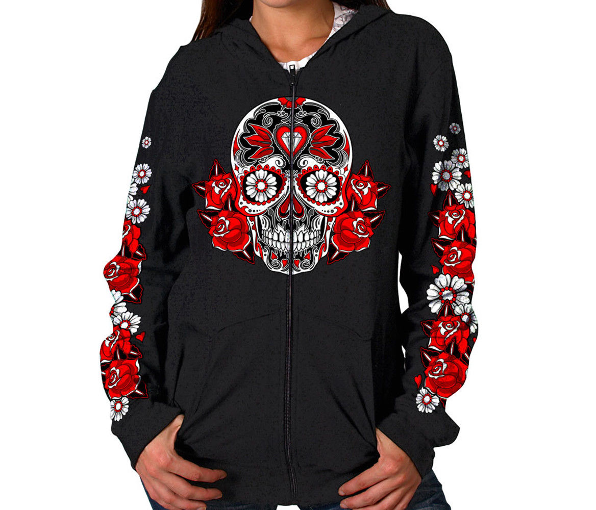 Hot Leathers Colored Sugar Skull Hooded Zip-Up Sweatshirt nice