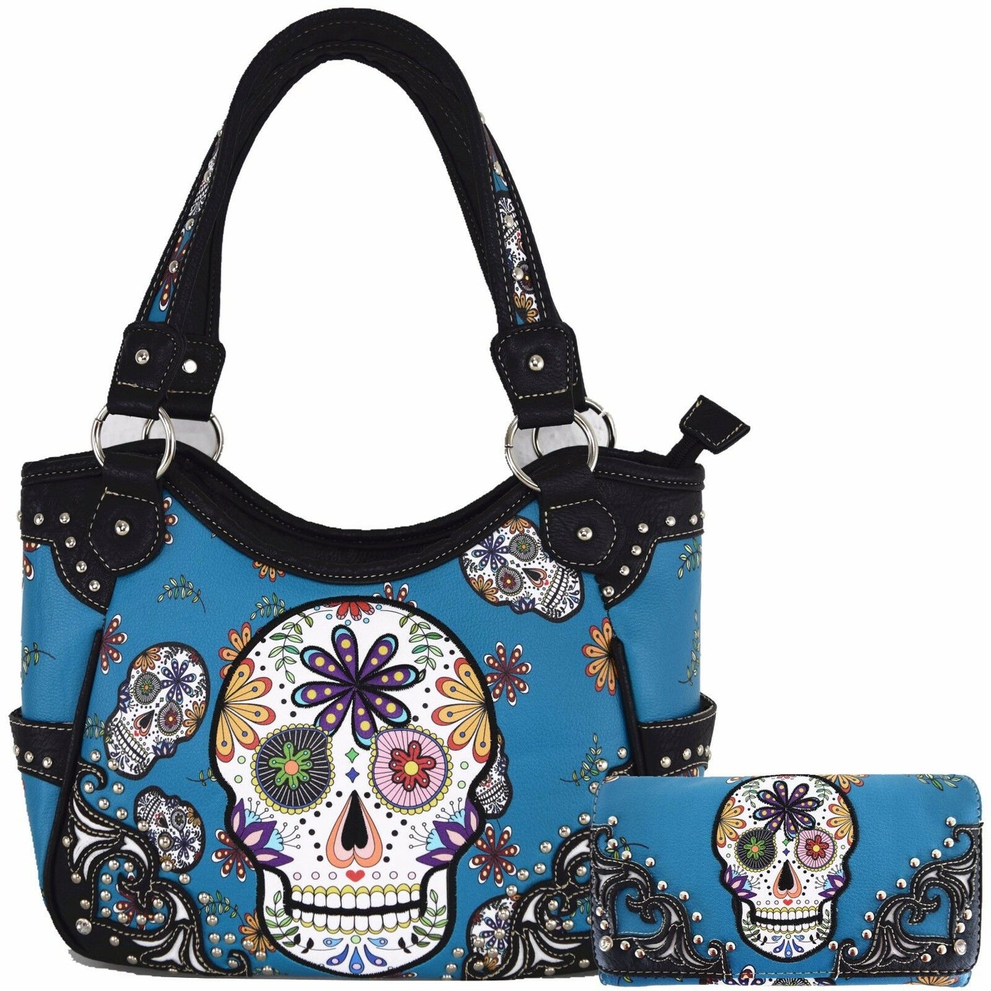 Set of 2 - Sugar Skull Handbag Women's Totes Shoulder Bag