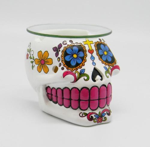 4”x5” Day Of the Dead Sugar Skull Oil Burner - White