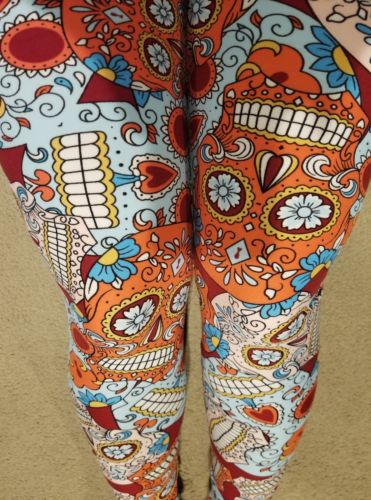 One Size OS Size Creamy Soft Sugar Skull Pattern Legging Size 0-12